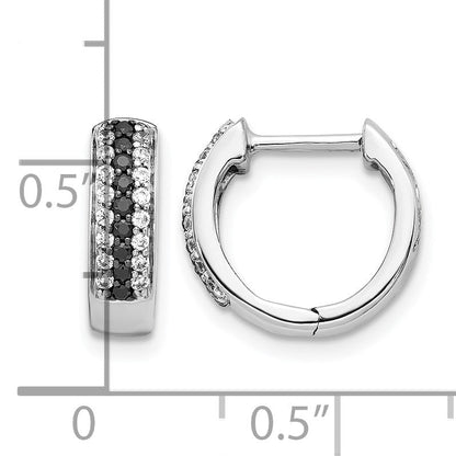 14K Weißgold Creolen mit Klappscharnier und echten schwarzen und weißen Diamanten