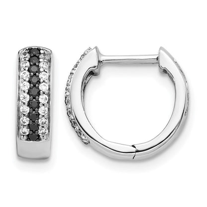 14K Weißgold Creolen mit Klappscharnier und echten schwarzen und weißen Diamanten