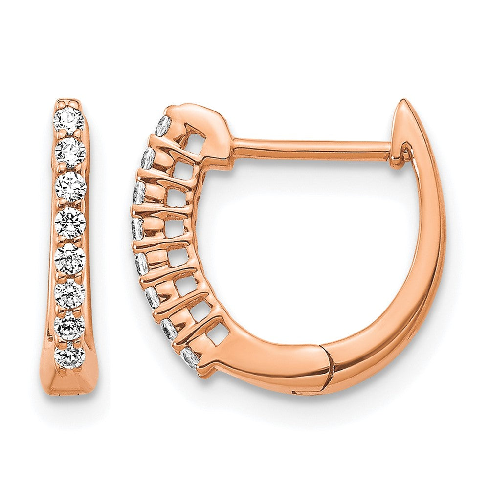 14K Roségold Hochglanz-Creolen mit echten Diamanten und Klappscharnier