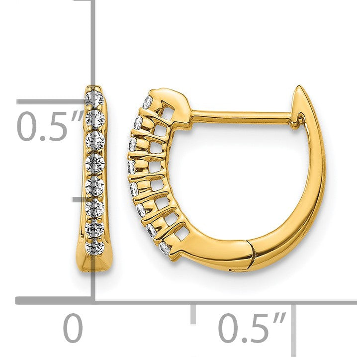 14K Gelbgold Polierte Echte Diamant-Creolen mit Scharnier