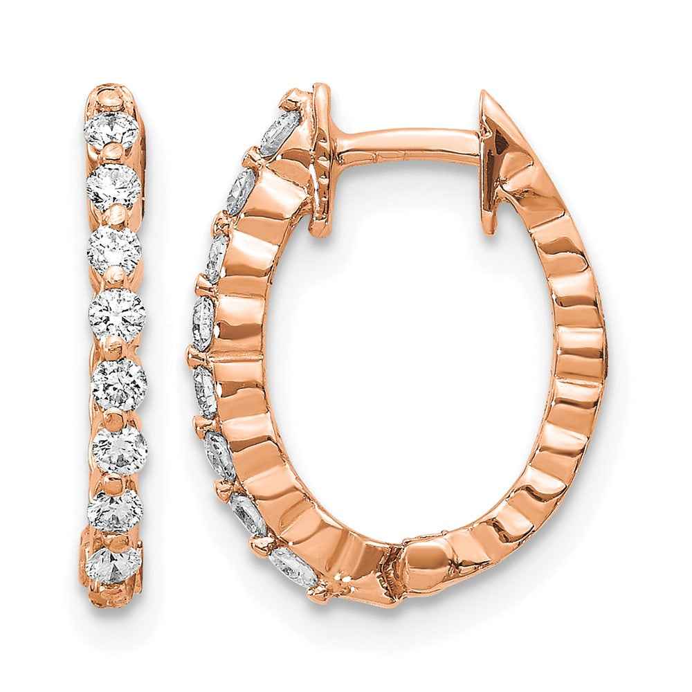 14K Roségold Creolen mit AA echten Diamanten und Klappscharnier