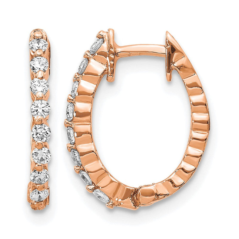 14K Roségold Creolen mit AA echten Diamanten und Klappscharnier