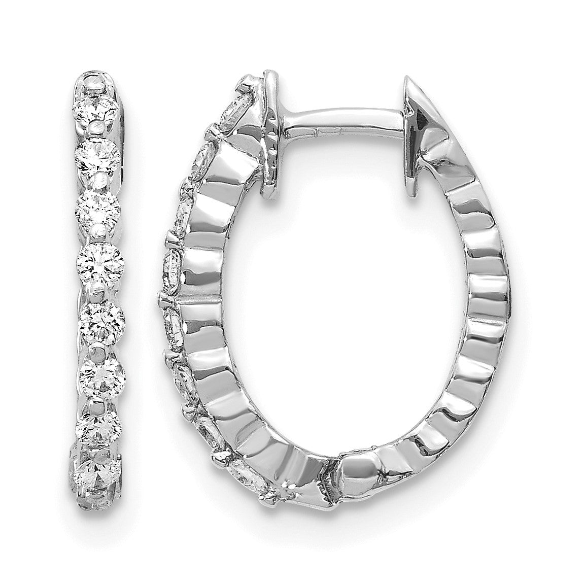 14K Weißgold Creolen mit echten VS Diamanten und Scharnier