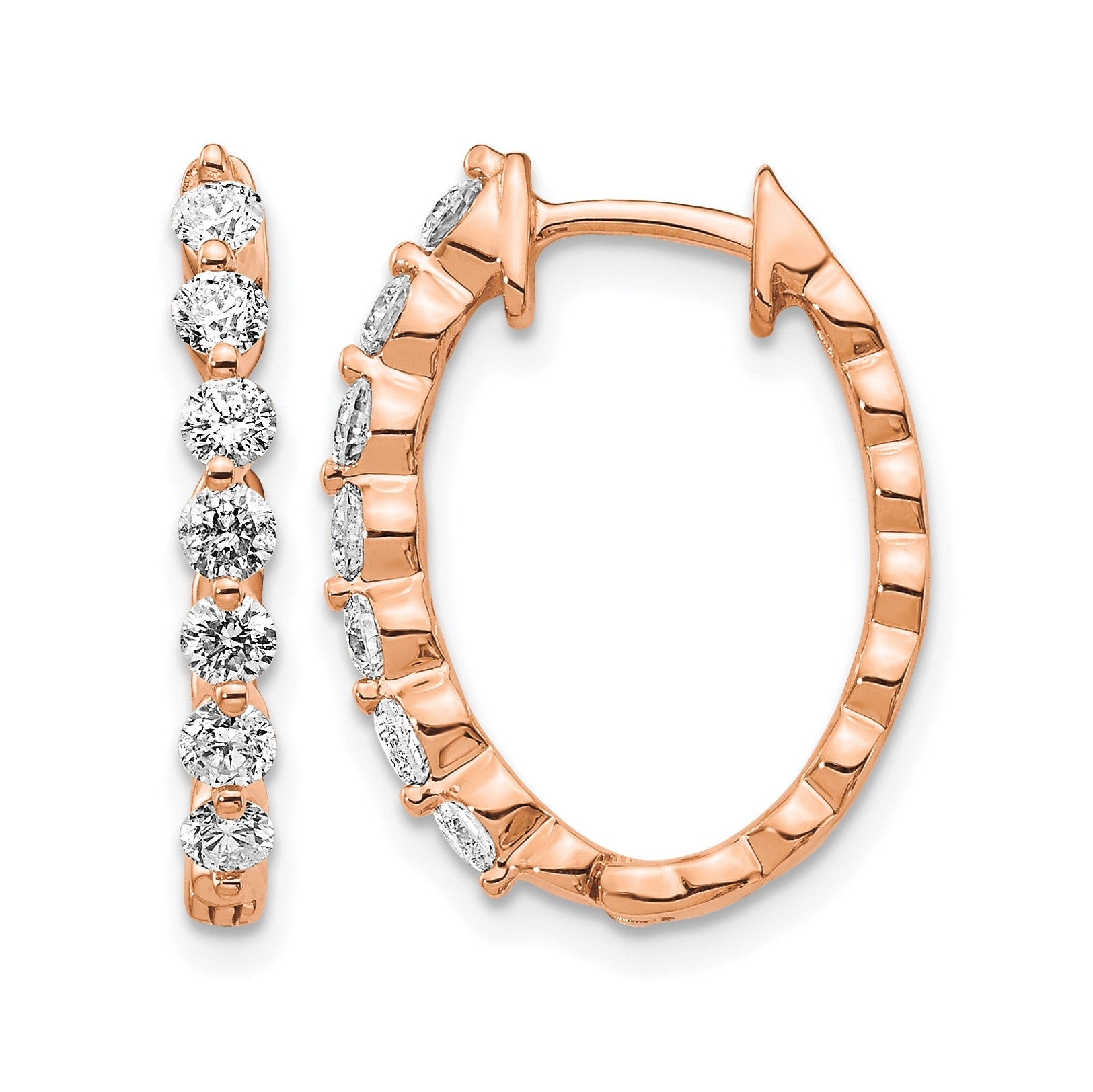 14K Roségold Creolen mit Klappscharnier und echten AA-Diamanten