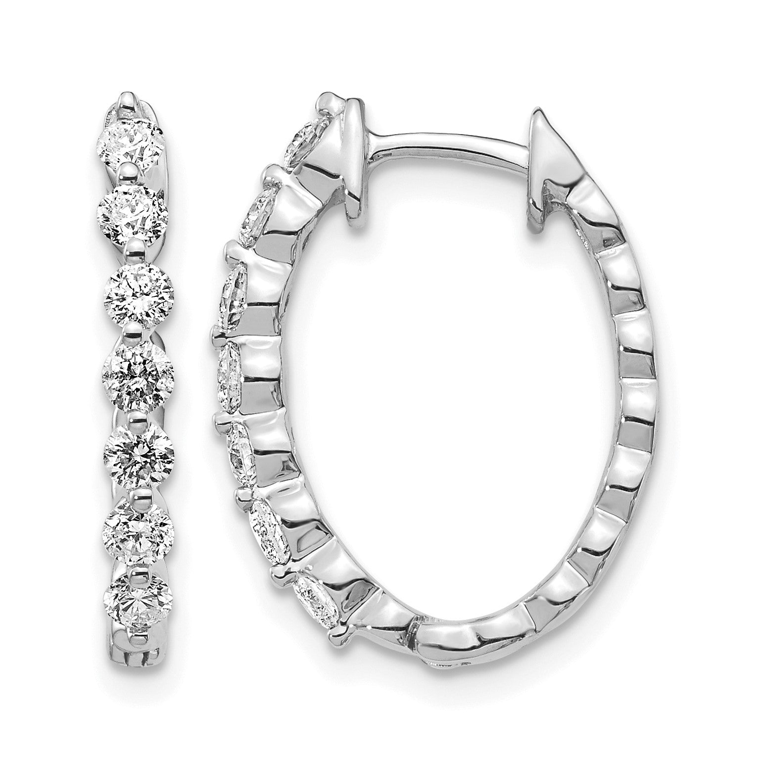 14K Weißgold Creolen mit echten AA-Diamanten und Klappscharnier