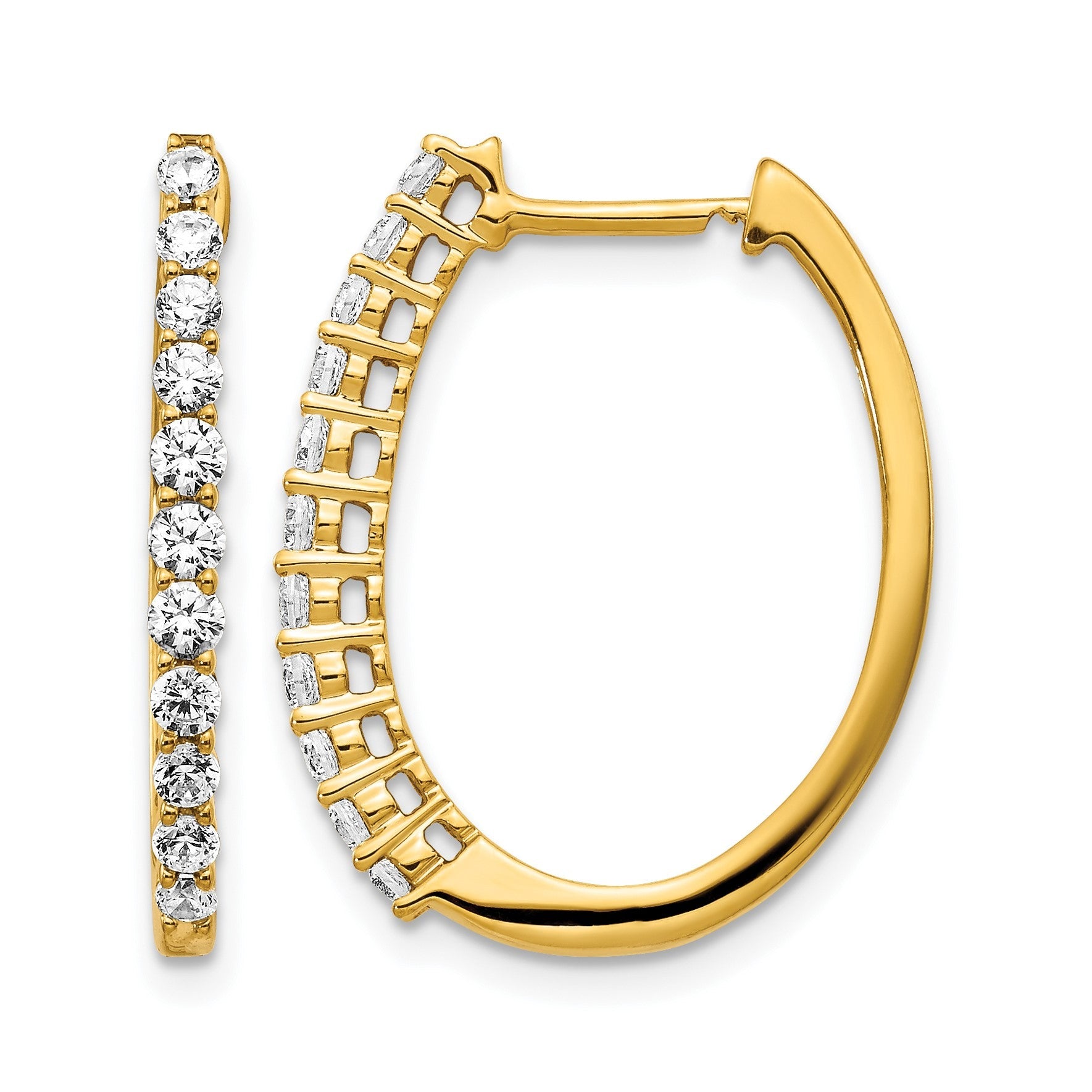14K Gelbgold Creolen mit echten Diamanten und Klappscharnier