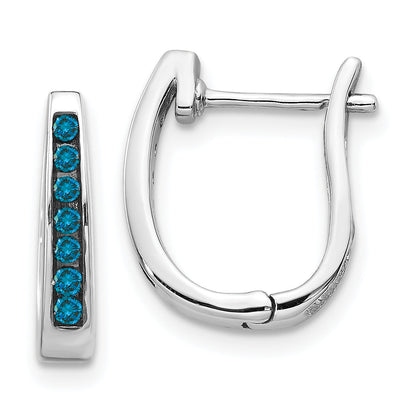 14K Weißgold Blau Diamant 3mm Klappbar Creolen