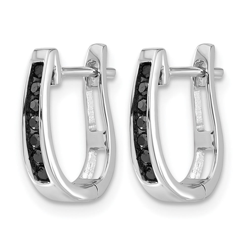 14K Weißgold Creolen mit Klappscharnier und echten schwarzen Diamanten, 3 mm