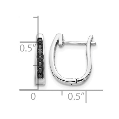 14K Weißgold Creolen mit Klappscharnier und echten schwarzen Diamanten, 3 mm