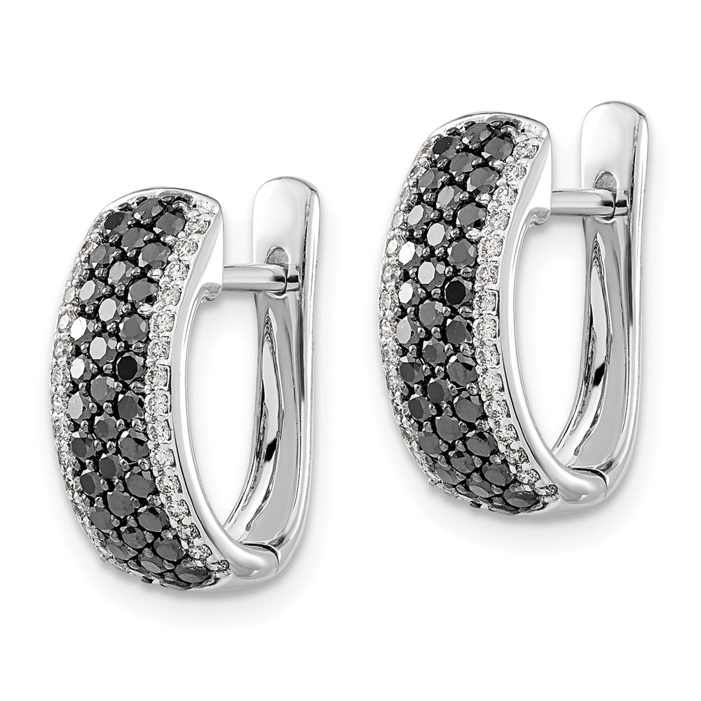 14K Weißgold Schwarz-Weiße Echte Diamant-Creolen mit Scharnier