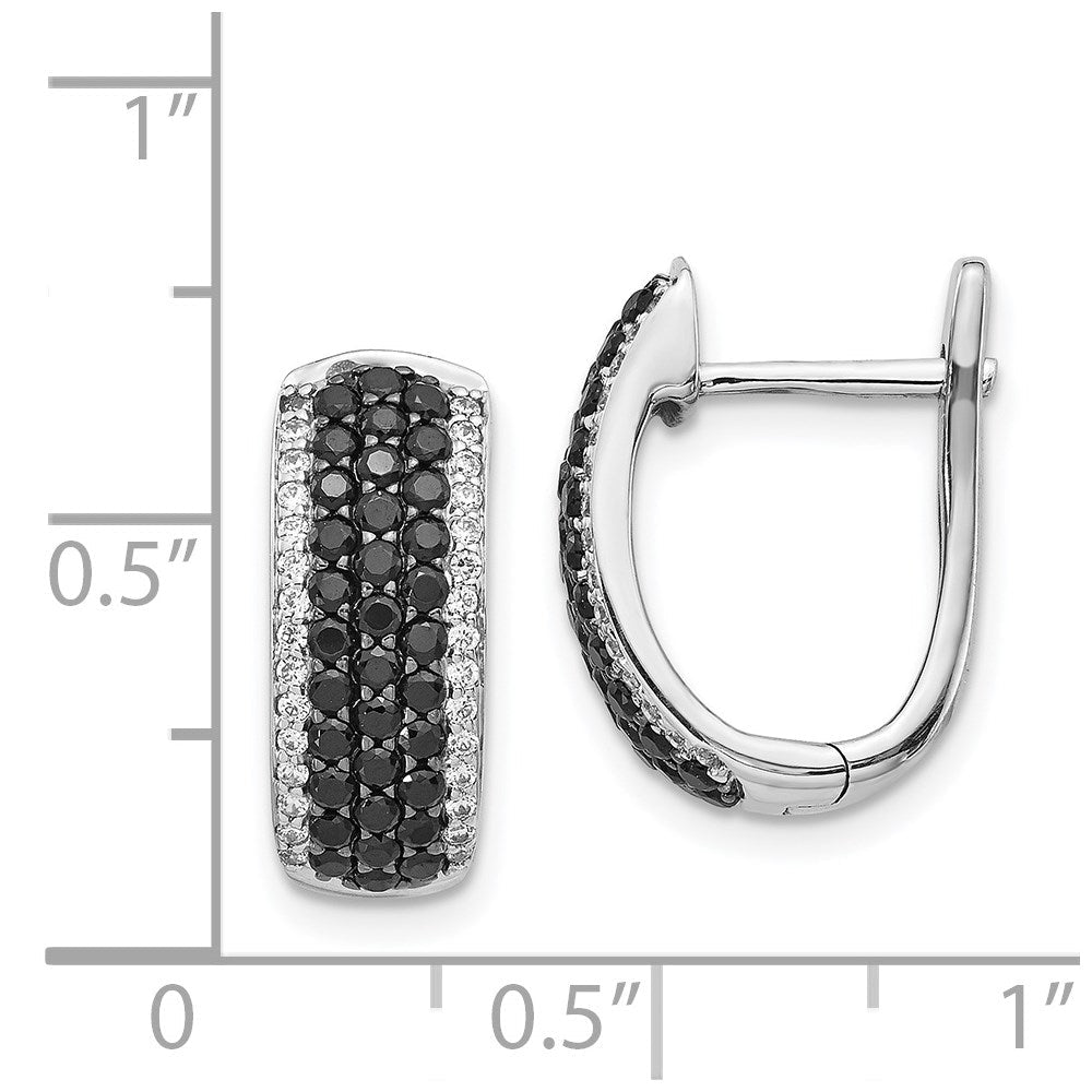 14K Weißgold Schwarz-Weiße Echte Diamant-Creolen mit Scharnier