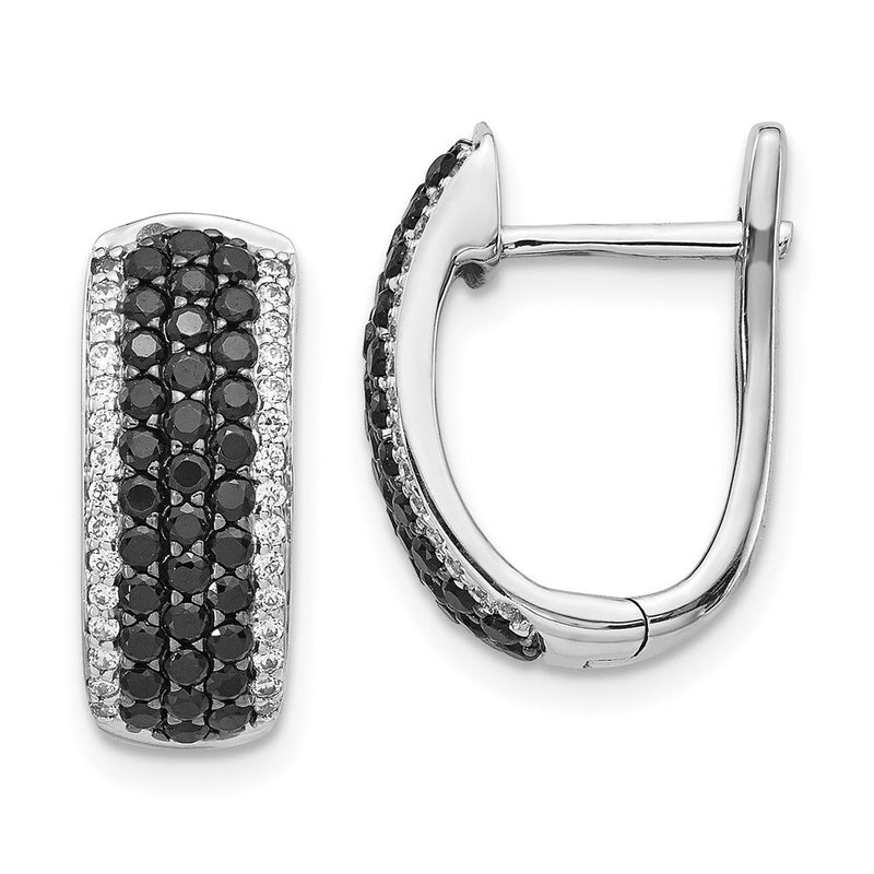 14K Weißgold Schwarz-Weiße Echte Diamant-Creolen mit Scharnier