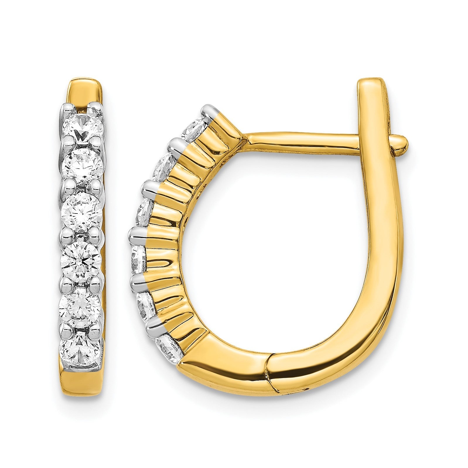 14K Gelbgold Creolen mit echten Diamanten und Klappscharnier