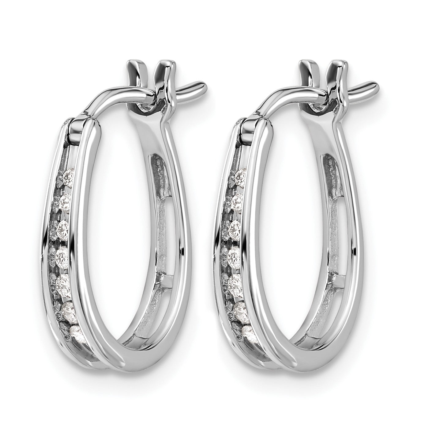 14K Weißgold Creolen mit echten Diamanten und ovalem Scharnier