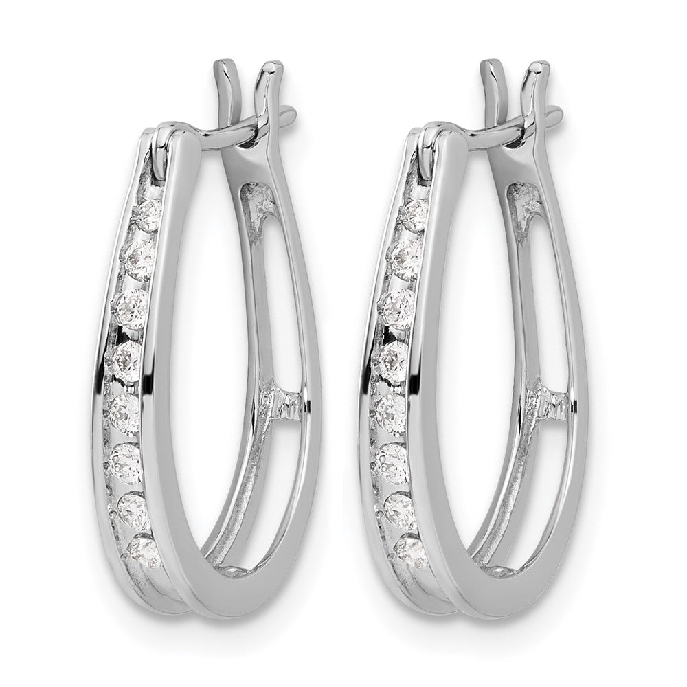 14K Weißgold Creolen mit echten Diamanten und ovalem Scharnier