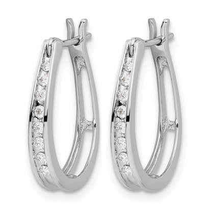 14K Weißgold Creolen mit echten Diamanten und ovalem Scharnier