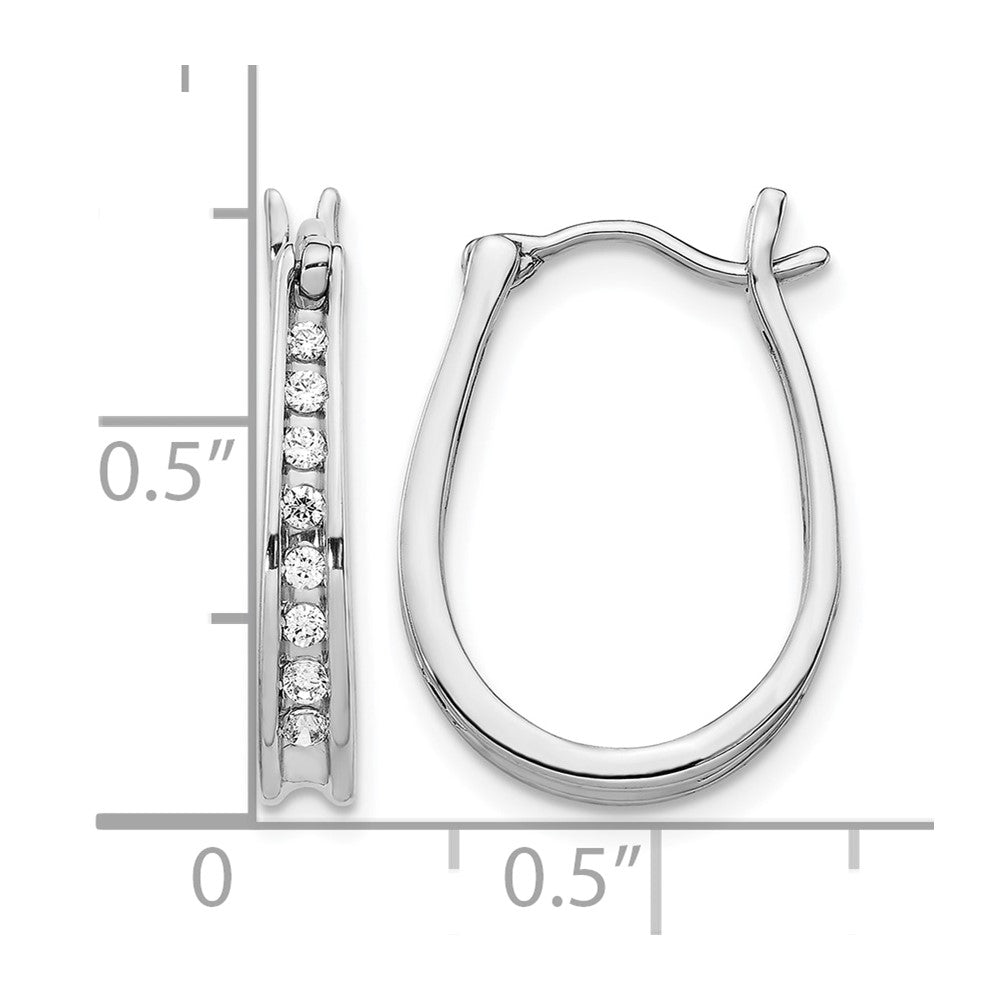 14K Weißgold Creolen mit echten Diamanten und ovalem Scharnier