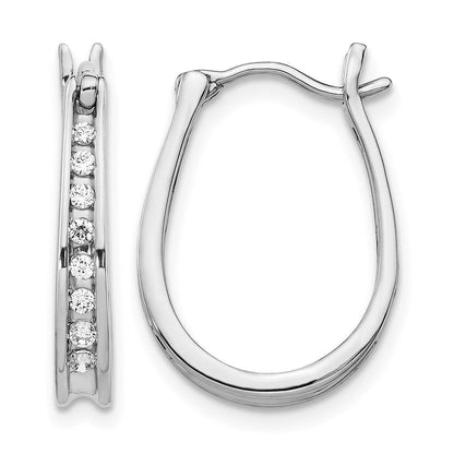 14K Weißgold Creolen mit echten Diamanten und ovalem Scharnier
