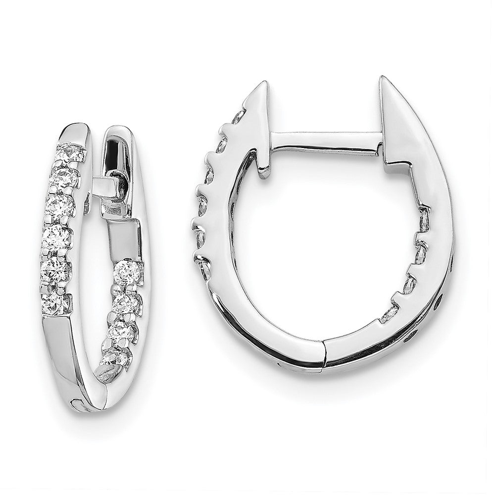 14K Weißgold Creolen mit Scharnierverschluss und echten Diamanten innen und außen