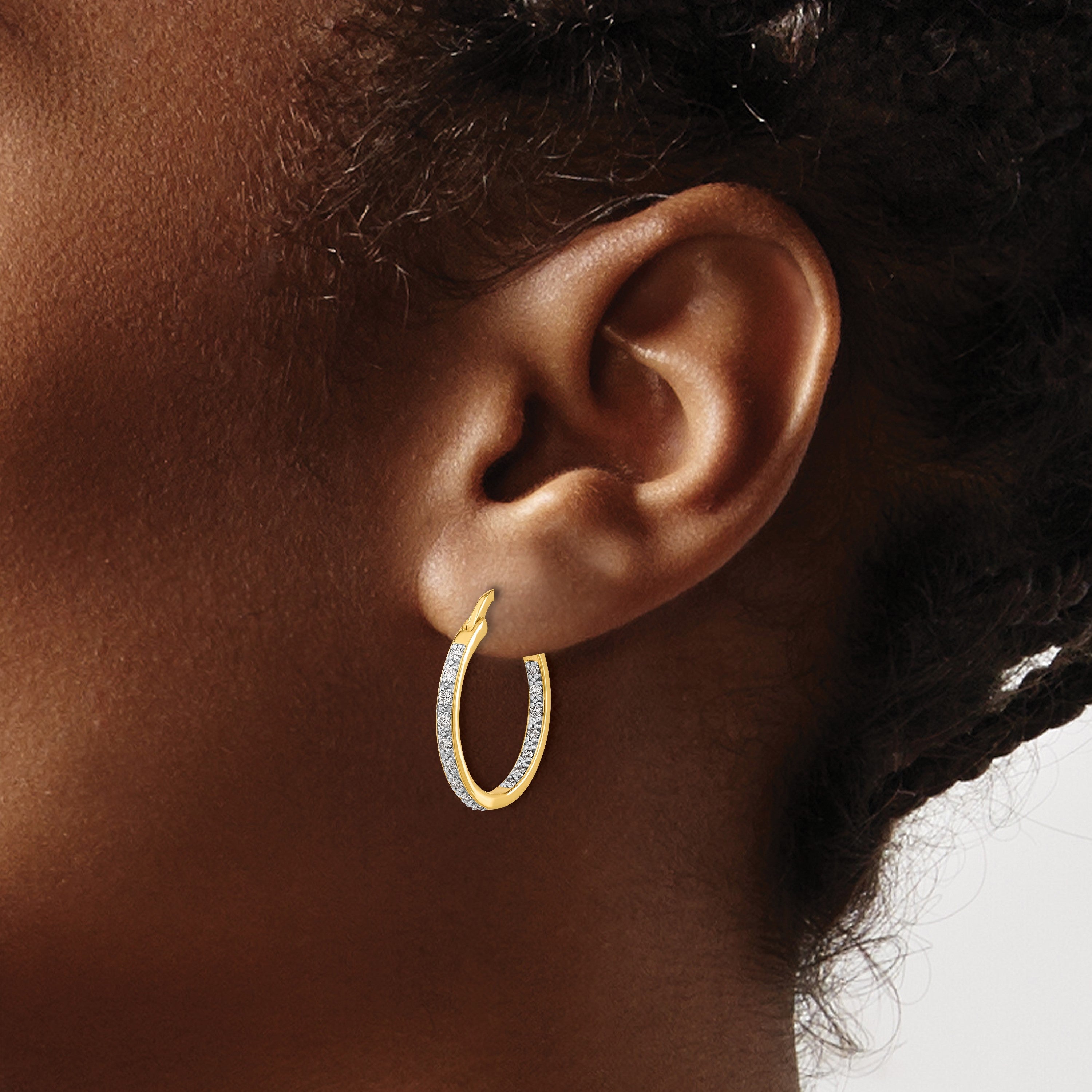 14K Gelbgold Creolen mit echten Diamanten, innen und außen besetzt