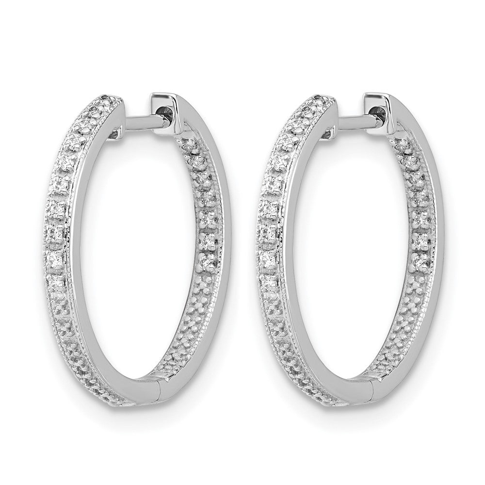 14K Weißgold Ohrringe mit Creolen-Scharnier, poliert, echten Diamanten Innen/Außen