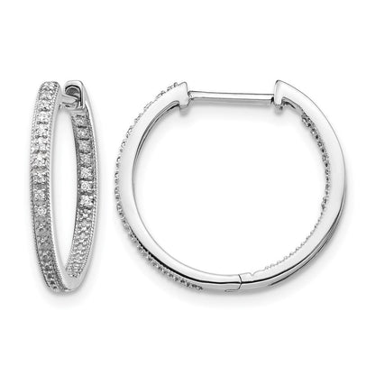 14K Weißgold Ohrringe mit Creolen-Scharnier, poliert, echten Diamanten Innen/Außen