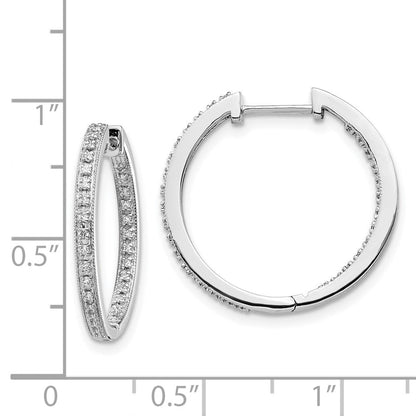 14K Weißgold Creolen mit Klappscharnier, poliert, mit echten Diamanten, Innen und Außen besetzt