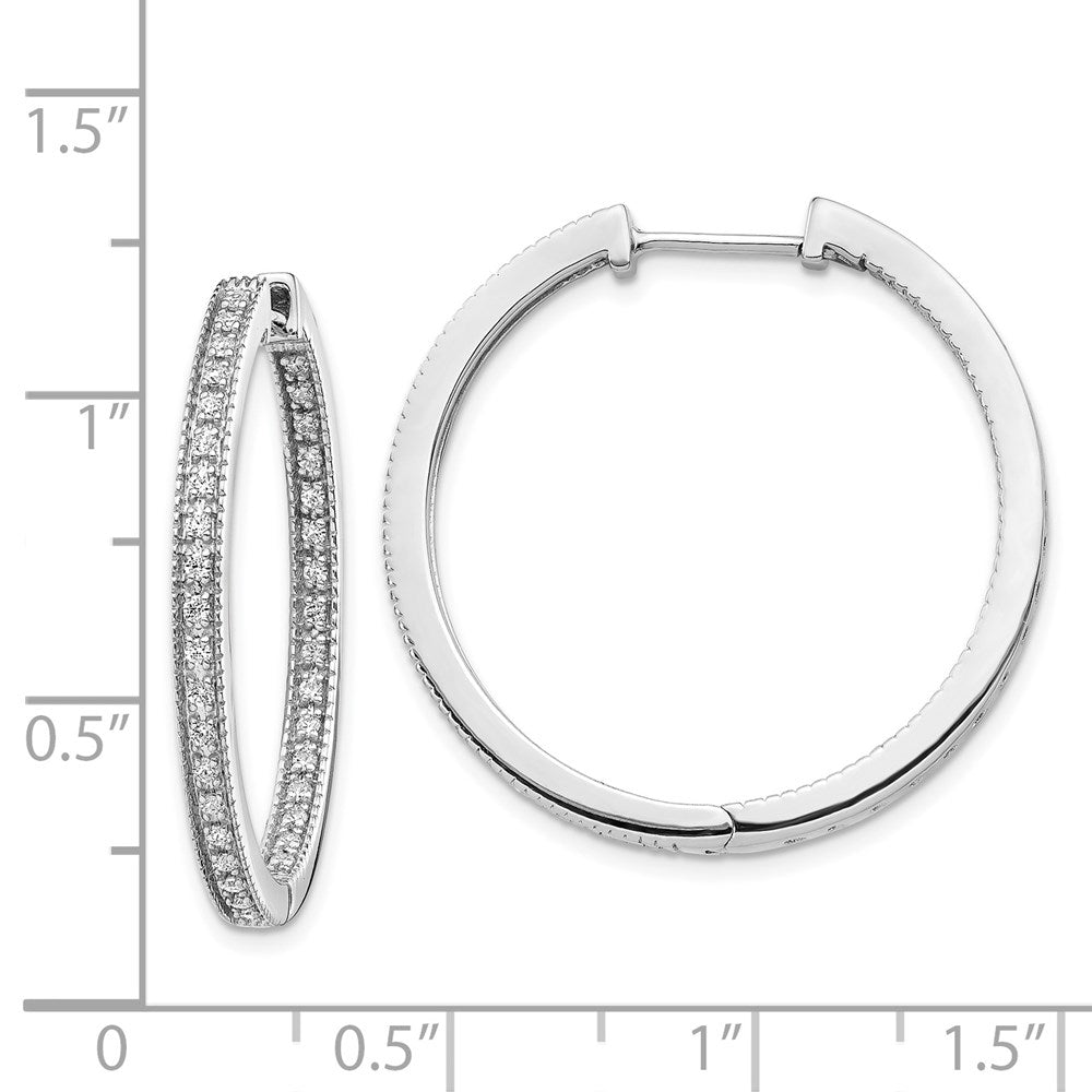 14K Weißgold Ohrringe Creolen mit Klappscharnier, poliert, echten Diamanten innen und außen