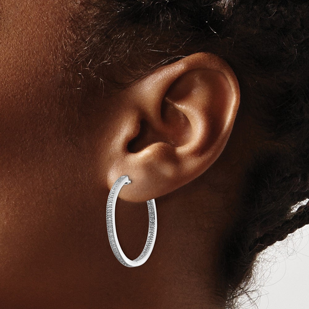 14K Weißgold Diamant Hoop-Ohrringe mit Scharnier, poliert, In/Out-Design, 0,ct