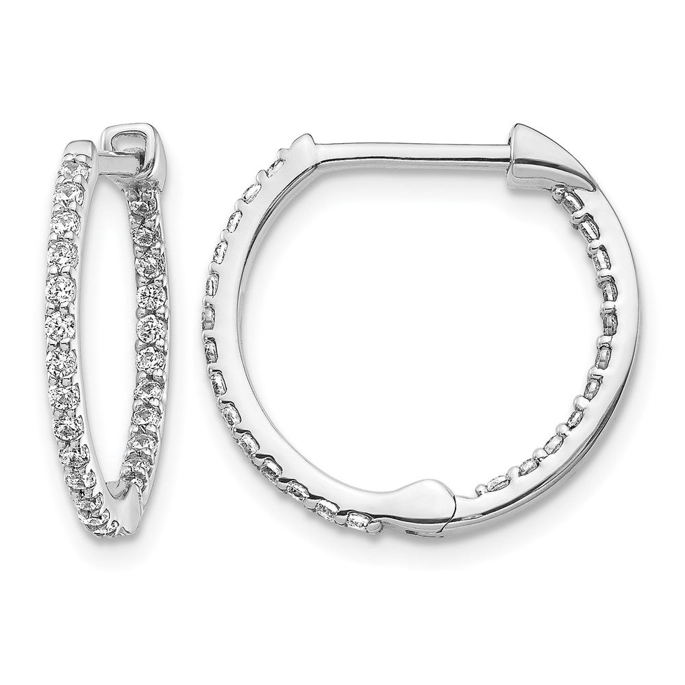 14K Weißgold Creolen mit echten Diamanten innen und außen, mit Scharniermechanismus