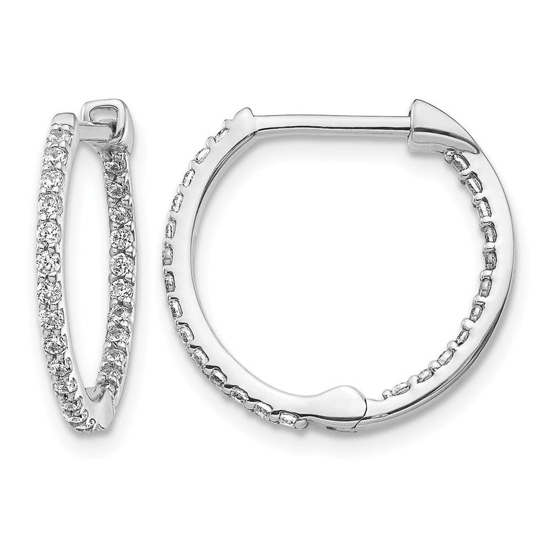 14K Weißgold Creolen mit echten Diamanten innen und außen, mit Scharniermechanismus
