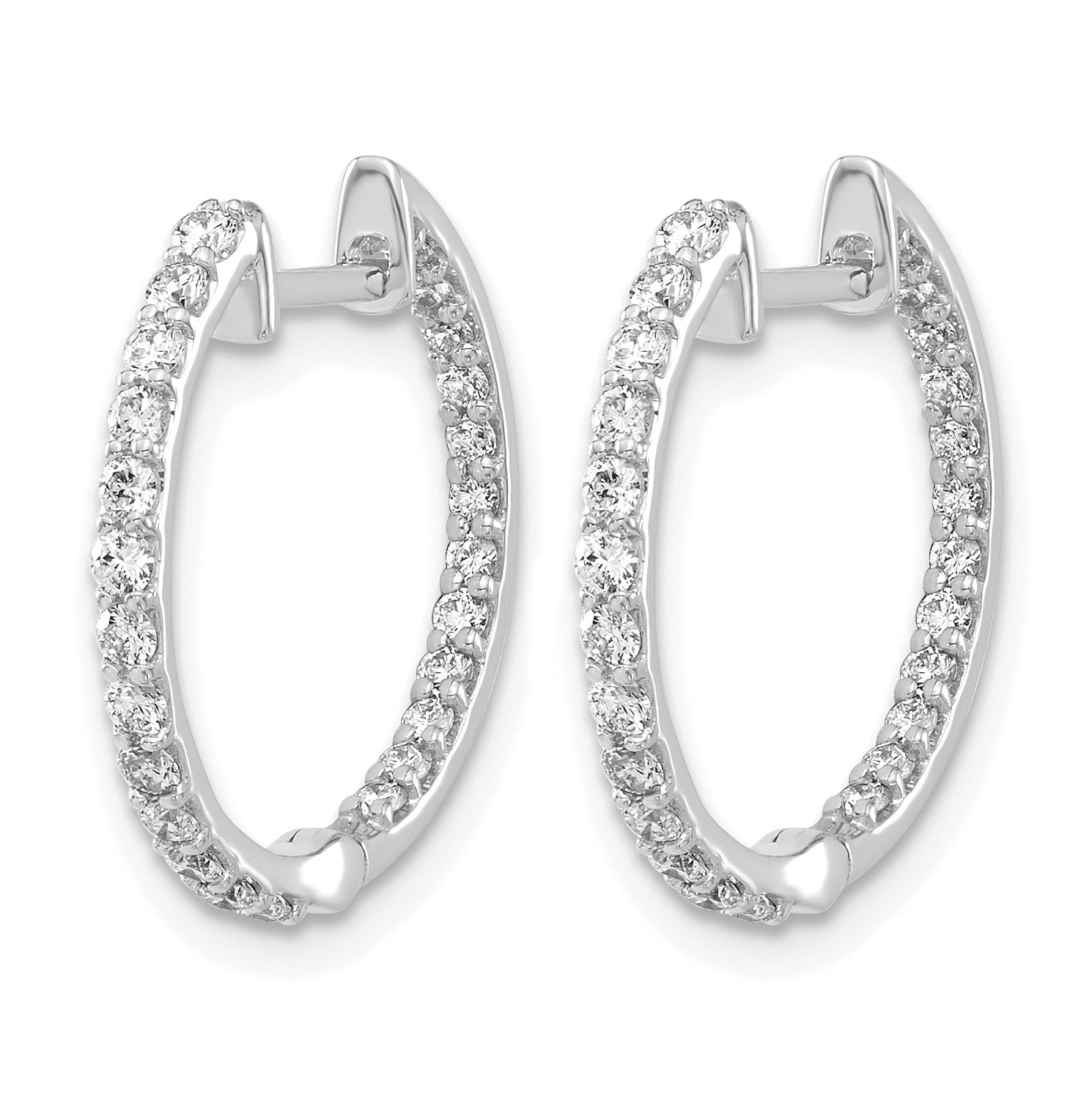 14K Weißgold Diamant-Creolen mit Innen-und-Außen-Besatz und Klappscharnier