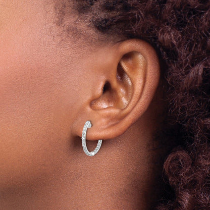 14K Weißgold Diamant-Creolen mit Innen-und-Außen-Besatz und Klappscharnier