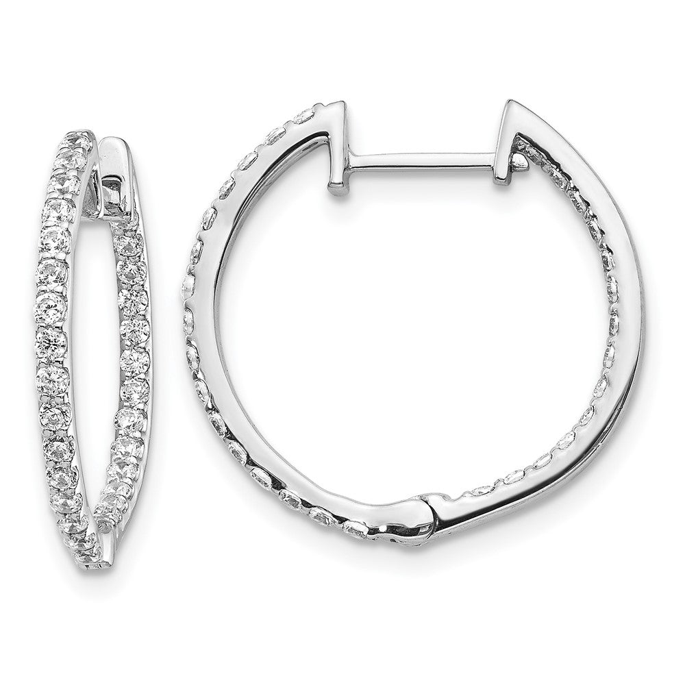 14K Weißgold Diamant-Creolen mit Klappscharnier, innen und außen besetzt, echte Diamanten