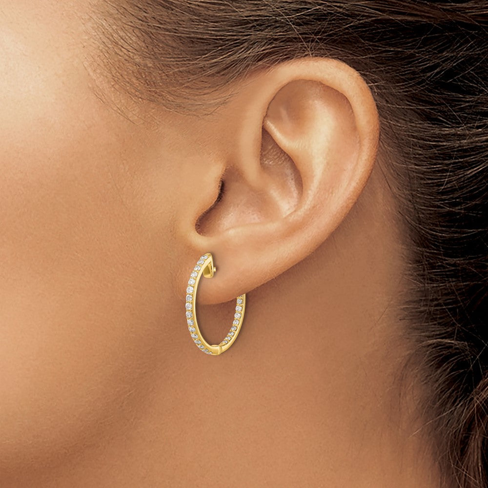 14K Gelbgold Echte Diamant Innen/Aussen Creolen mit Scharnier