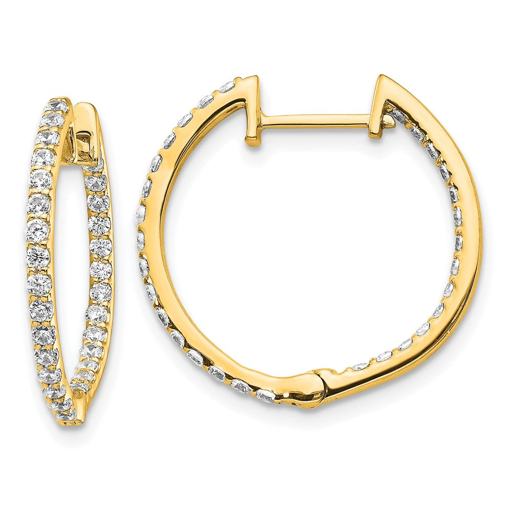 14K Gelbgold Echte Diamant Innen/Aussen Creolen mit Scharnier