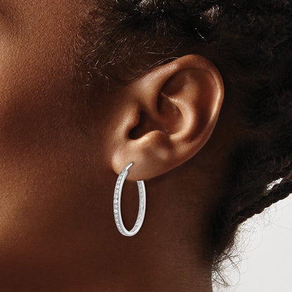 14K Weißgold Creolen mit 0,5 ct. Labor gezüchteten Diamanten VS/SI+ G+ im Innen-und-Außen-Design