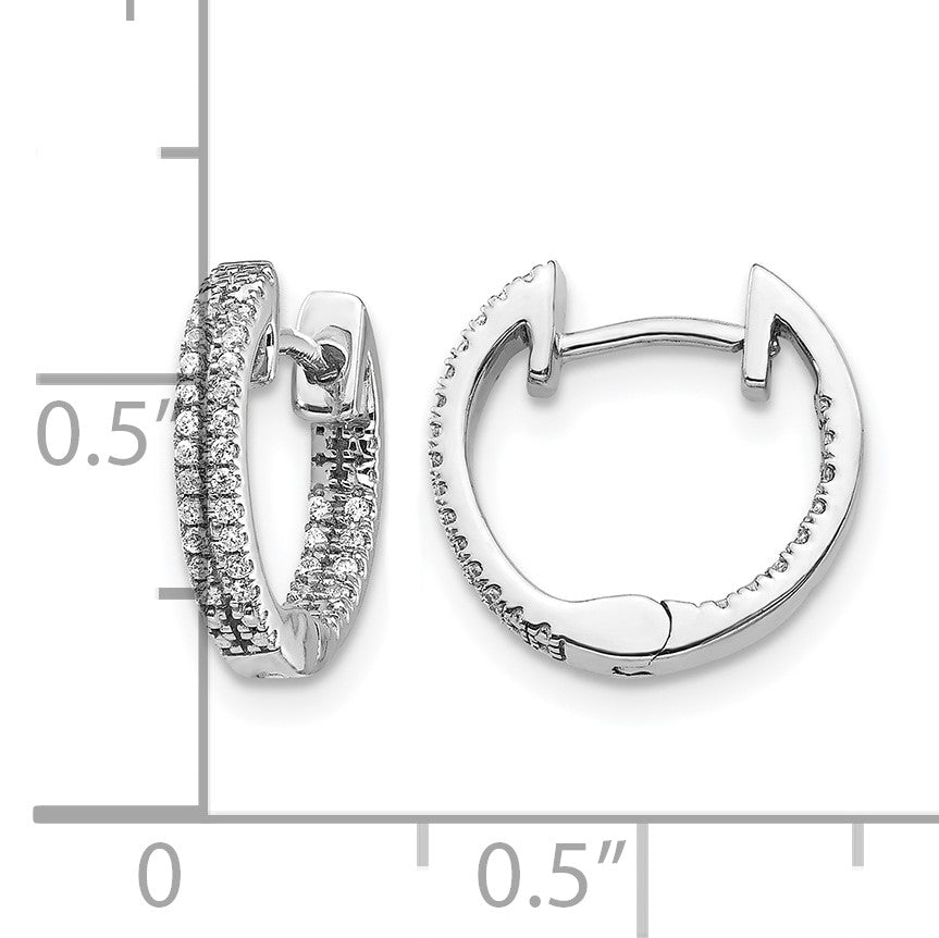 14K Weißgold Creolen mit Scharnierverschluss, innen und außen mit echten Diamanten besetzt