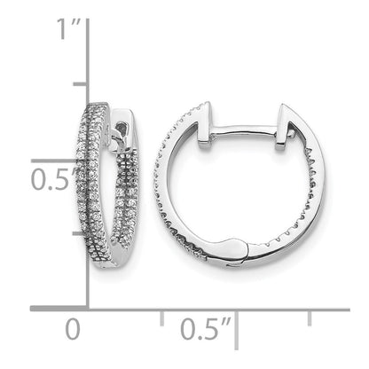 14K Weißgold Creolen mit echten Diamanten, innen und außen besetzt, mit Scharnierverschluss