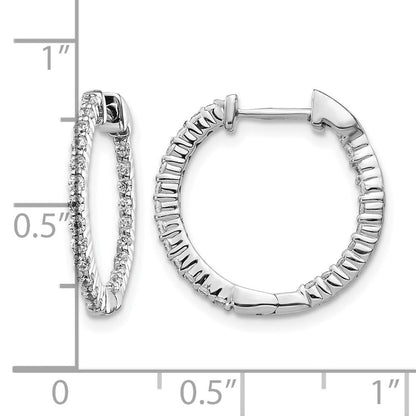 14K Weißgold Ohrringe – Creolen mit echten Diamanten, poliert, innen und außen besetzt, Klappscharnier