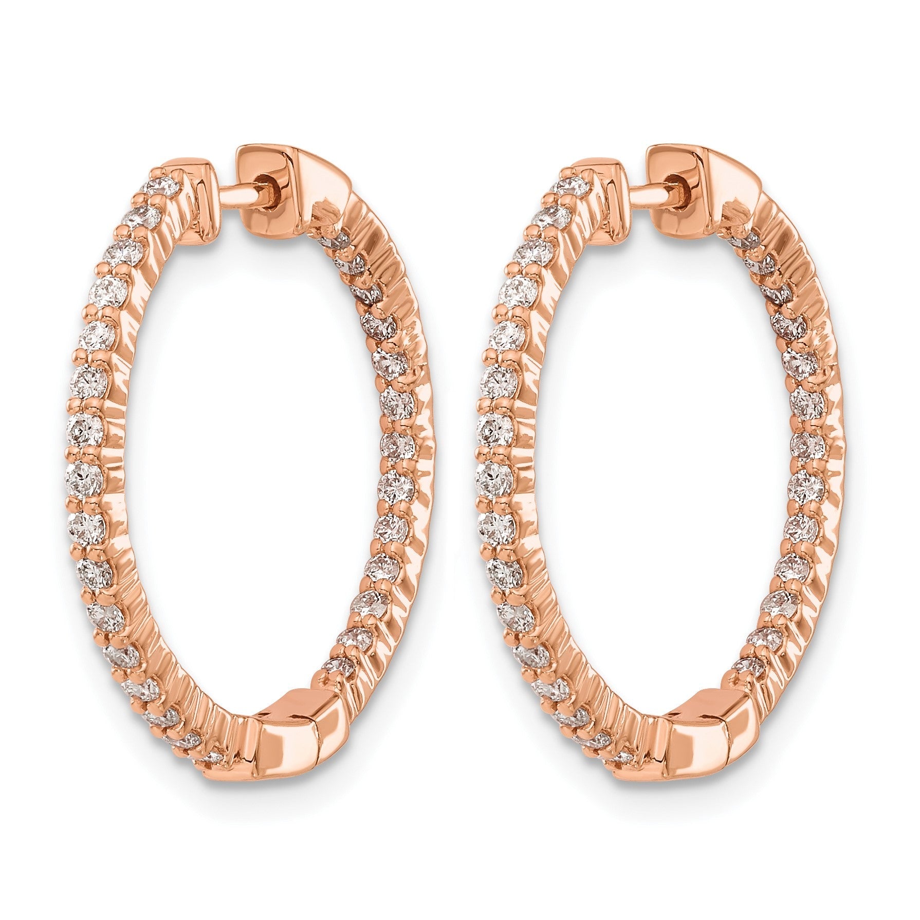 14K Roségold Ohrringe mit poliertem Finish, Creolen mit Klappscharnier und Diamanten Innen/Außen
