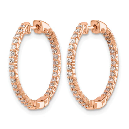 14K Roségold Ohrringe mit poliertem Finish, Creolen mit Klappscharnier und Diamanten Innen/Außen