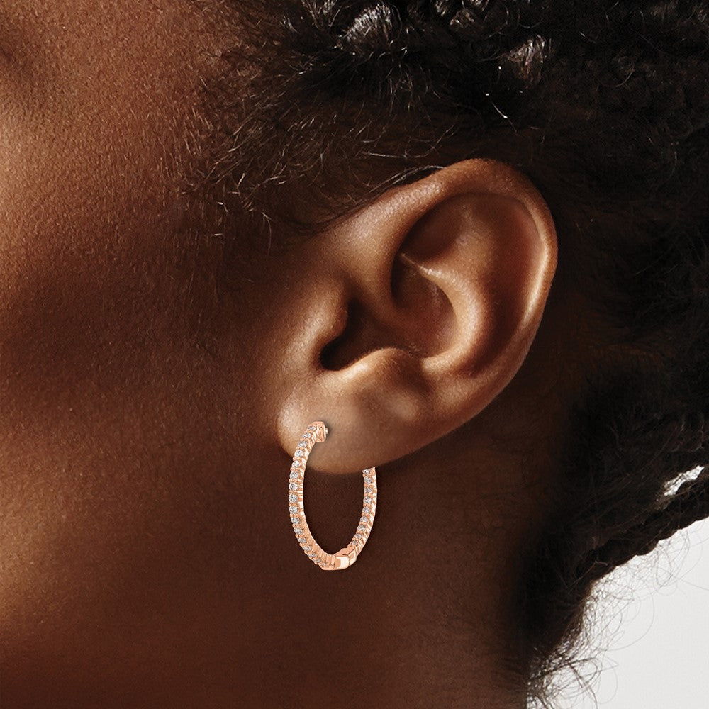 14K Roségold Ohrringe mit poliertem Finish, Creolen mit Klappscharnier und Diamanten Innen/Außen
