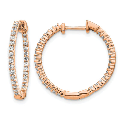 14K Roségold Ohrringe mit poliertem Finish, Creolen mit Klappscharnier und Diamanten Innen/Außen