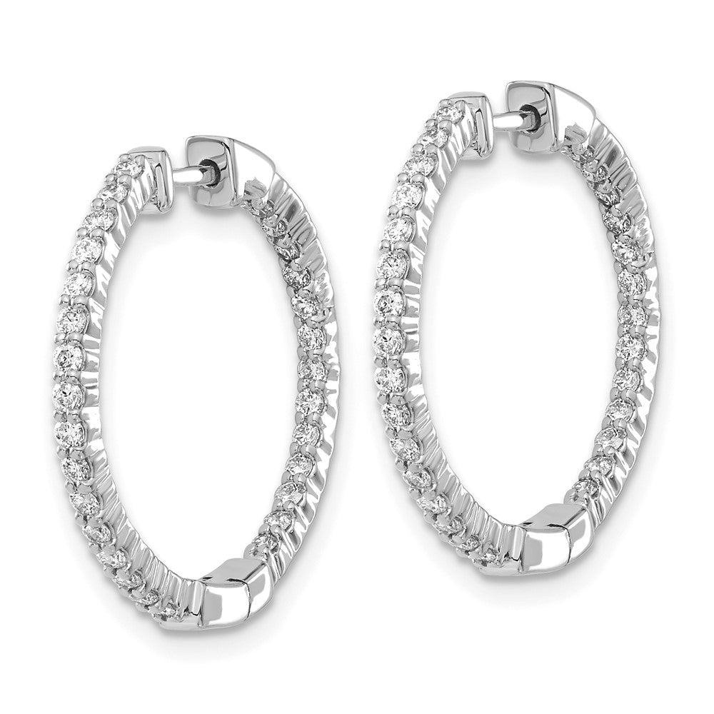 14K Weißgold Ohrringe mit poliertem Finish, Creolen mit Klappscharnier und echten Diamanten innen und außen