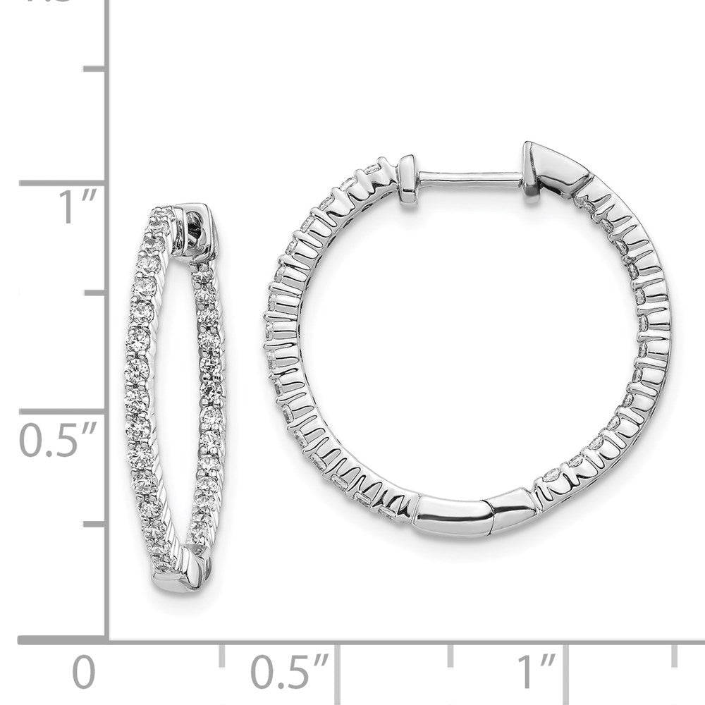 14K Weißgold Ohrringe mit poliertem Finish, Creolen mit Klappscharnier und echten Diamanten innen und außen