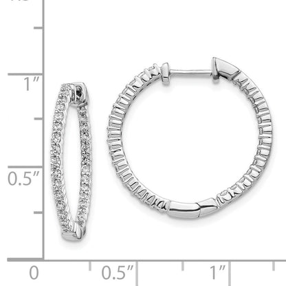 14K Weißgold Ohrringe mit poliertem Finish, Creolen mit Klappscharnier und echten Diamanten innen und außen
