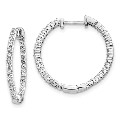 14K Weißgold Ohrringe mit poliertem Finish, Creolen mit Klappscharnier und echten Diamanten innen und außen