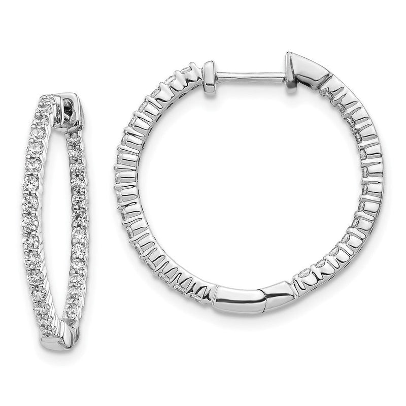 14K Weißgold Ohrringe mit poliertem Finish, Creolen mit Klappscharnier und echten Diamanten innen und außen
