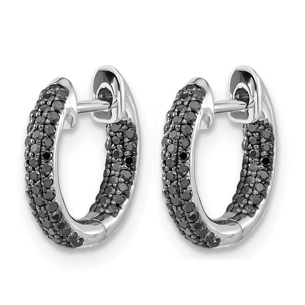 14K Weißgold Creolen mit echten schwarzen Diamanten und Scharnier